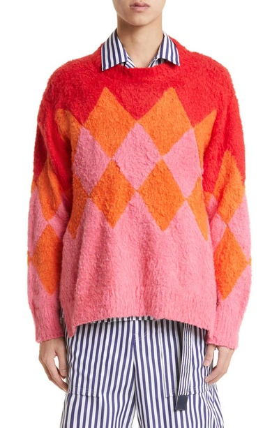 Shop Sacai Argyle Crewneck Sweater In Red
