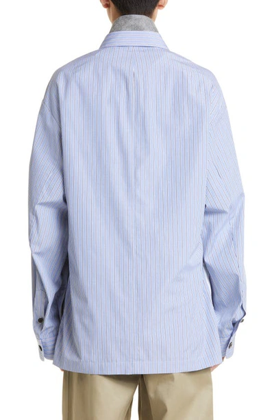 Shop Sacai X Thomas Mason Stripe Cotton Poplin Shirt Jacket In Light Blue Stripe