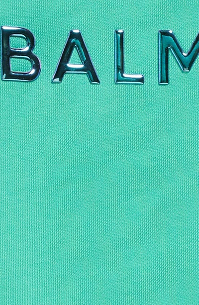 Shop Balmain Kids' Shiny Logo Cotton Sweatshirt In 781 Green