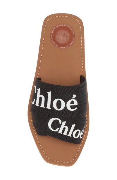 Chloé Woody Flat Logo Ribbon Slide Sandals In Black