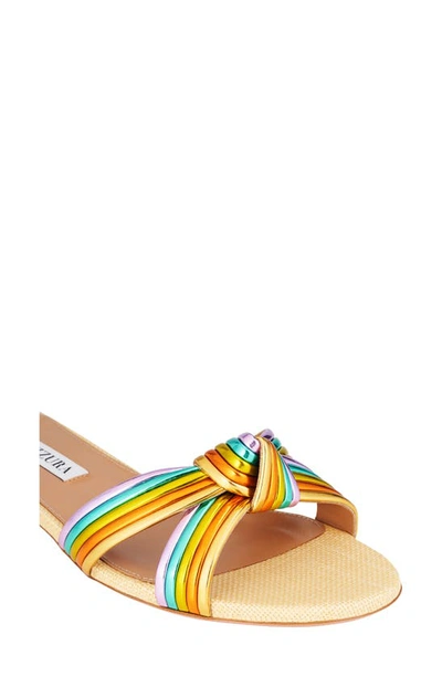 Shop Aquazzura Bacalar Knotted Flat Sandal In Natural/ Pastel Rainbow