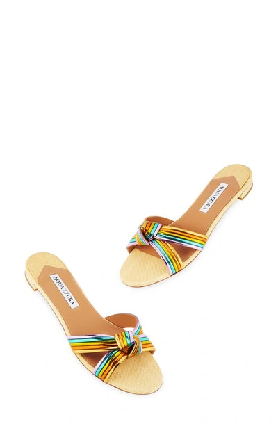 Shop Aquazzura Bacalar Knotted Flat Sandal In Natural/ Pastel Rainbow
