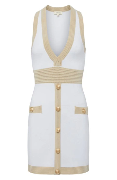 Shop L Agence Tamari Plunge Neck Sleeveless Dress In White/ Lt Tan