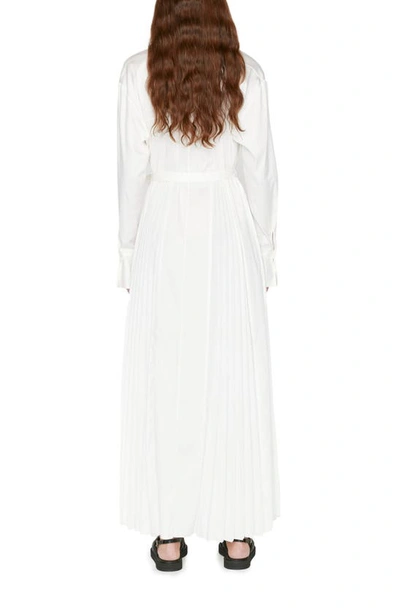 Shop Frame Pleated High-low Stretch Cotton Shirtdress In Blanc