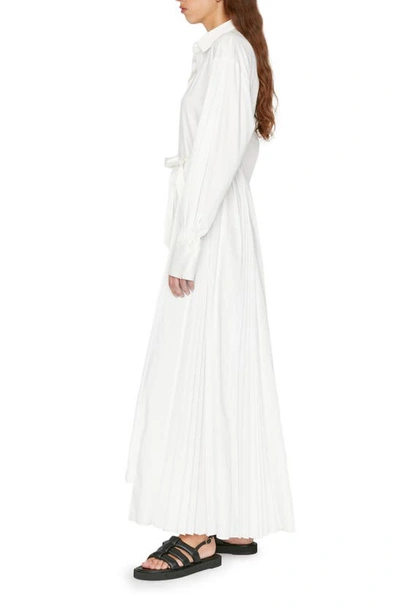 Shop Frame Pleated High-low Stretch Cotton Shirtdress In Blanc