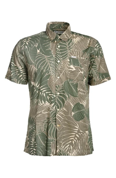 Shop Barbour Cornwall Leaf Print Short Sleeve Button-up Shirt In Olive