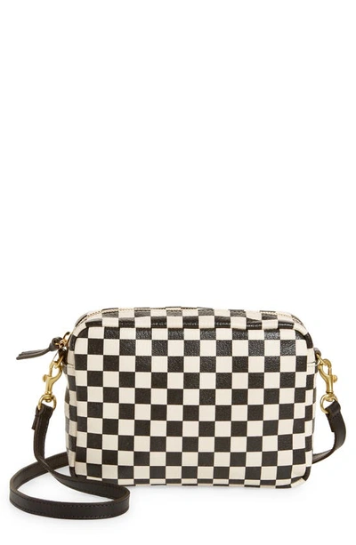 Shop Clare V Midi Sac Checkerboard Leather Crossbody Bag In Cream Chantal W/ Black