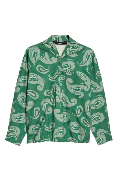 Shop Jacquemus Le Haut Pingo Paisley Tilted Cotton Canvas Shirt In 5cq Print Pop Green Paisley