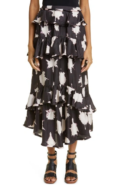 Shop Ulla Johnson Winona Ruffle Silk Skirt In Noir Blur