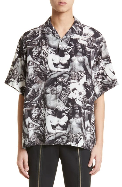 Shop Undercover Statue Print Short Sleeve Button-up Shirt In Black Base