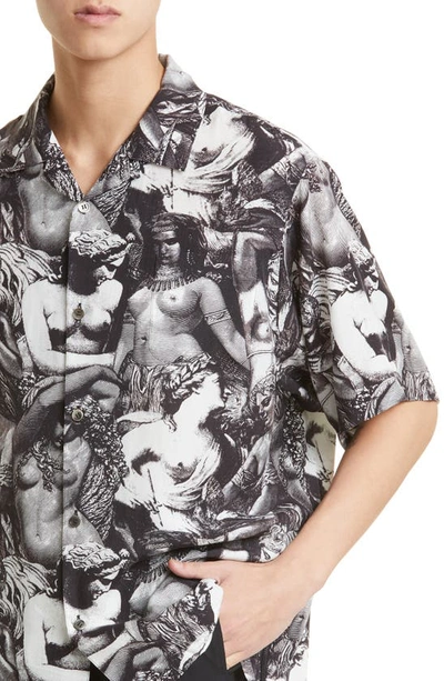 Shop Undercover Statue Print Short Sleeve Button-up Shirt In Black Base