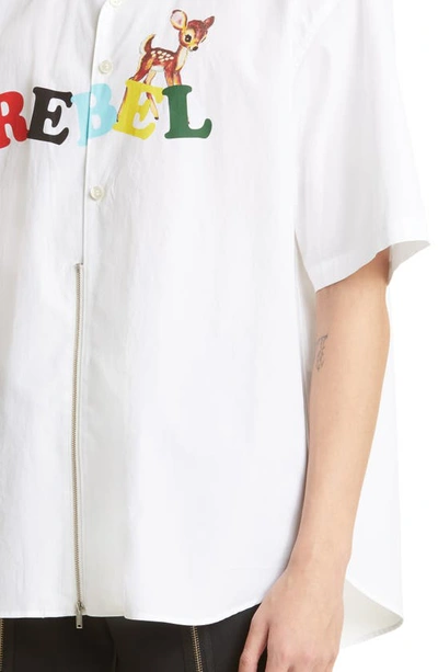 Shop Undercover Rebel Print Short Sleeve Button-up Shirt In White