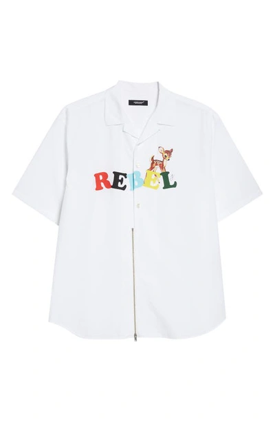 Shop Undercover Rebel Print Short Sleeve Button-up Shirt In White