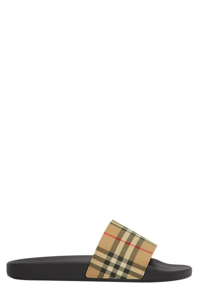 Shop Burberry Furley Check Slide Sandal In Archive Beige