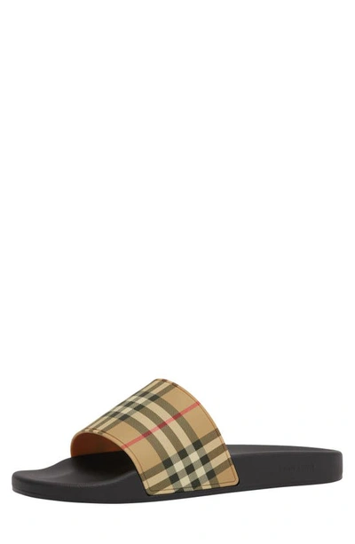 Shop Burberry Furley Check Slide Sandal In Archive Beige