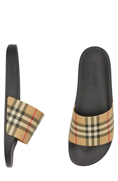 Shop Burberry Furley Check Slide Sandal In Archive Beige