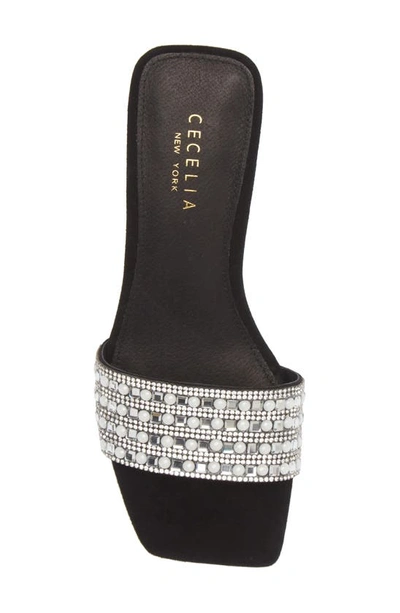 Cecelia New York Cinder Square Toe Sandal In Black Suede Mirror