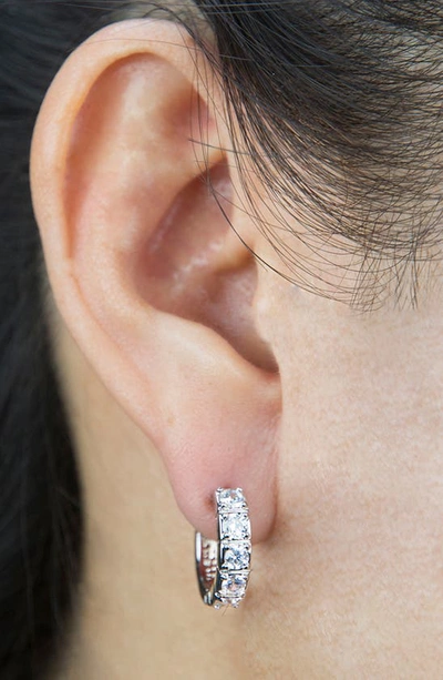 Shop Cz By Kenneth Jay Lane Round Cz Mini Hoop Earrings In Clear/ Silver