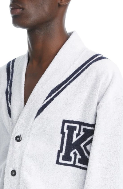 Shop Kenzo Sailor V-neck Terry Cloth Varsity Cardigan In 2 - Off White
