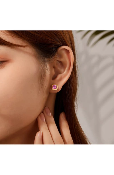 Shop Lafonn Created Sapphire Cushion Stud Earrings In Purple