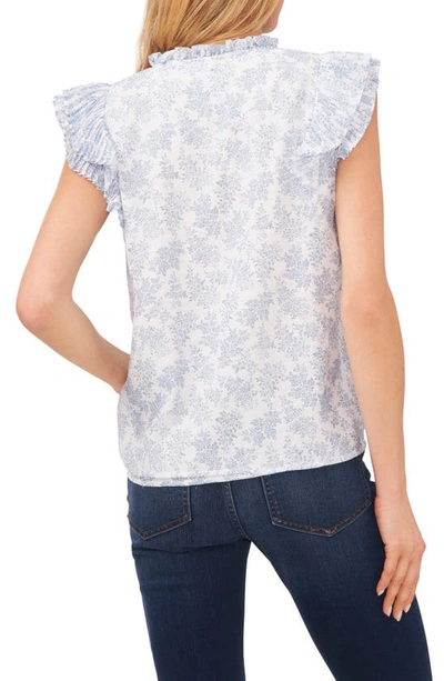 Cece Floral Pintuck Ruffle Cap Sleeve Lawn Blouse In Ultra White