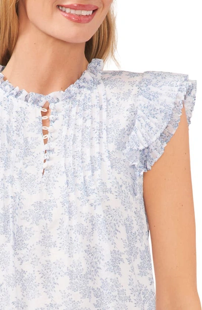 Cece Floral Pintuck Ruffle Cap Sleeve Lawn Blouse In Ultra White