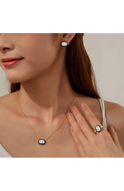 Lafonn Art Deco Simulated Diamond Halo Stud Earrings In Blue/ Gold