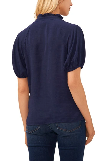 Cece Ruffle Neck Raglan Seam Split Neck Blouse In Classic Navy