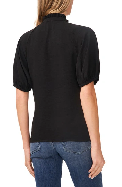 Cece Ruffle Split Neck Blouse In Rich Black