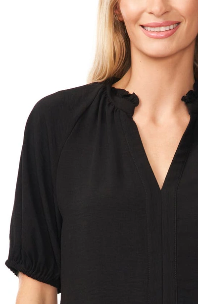 Cece Ruffle Split Neck Blouse In Rich Black