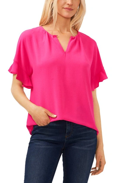 Cece Ruffle Sleeve Drop Shoulder Blouse In Bright Rose