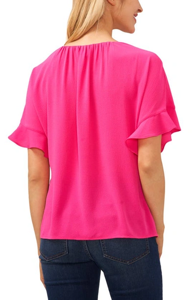 Cece Ruffle Sleeve Drop Shoulder Blouse In Bright Rose