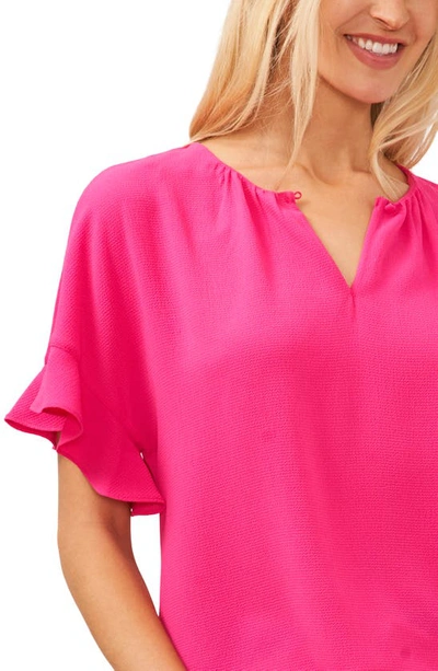 Cece Ruffle Sleeve Drop Shoulder Blouse In Bright Rose