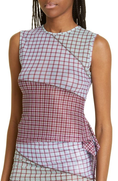 Shop Miaou Sienna Asymmetric Patchwork Mesh Top In Bristol Plaid