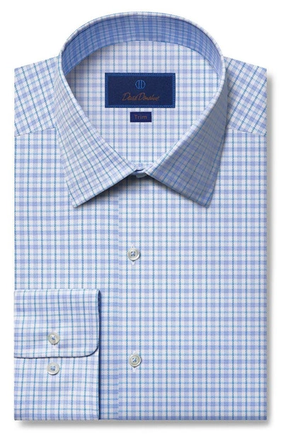 Shop David Donahue Trim Fit Twill Check Dress Shirt In Blue/ Seafoam