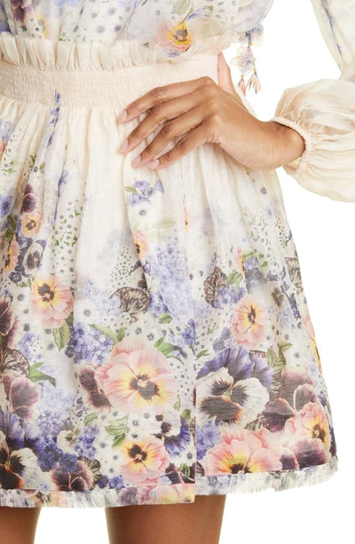 Shop Zimmermann Tama Floral Linen & Silk Skirt In Purple Pansy Print