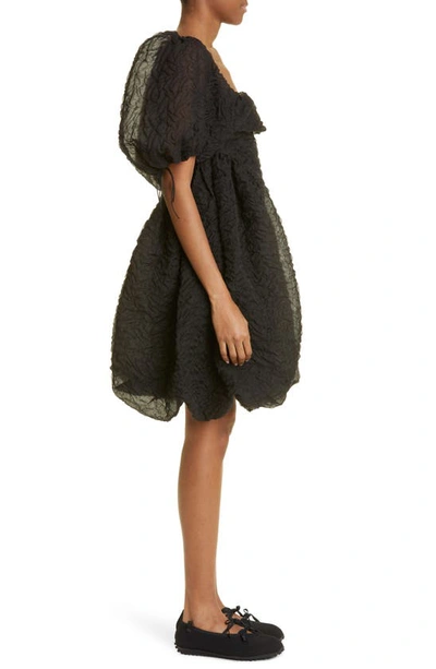Shop Cecilie Bahnsen Sidra Puff Sleeve Nimbus Matelassé Babydoll Dress In Black