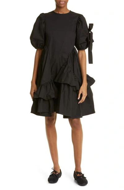 Shop Cecilie Bahnsen Danita Cutout Back Ruffle Organic Cotton Dress In Black