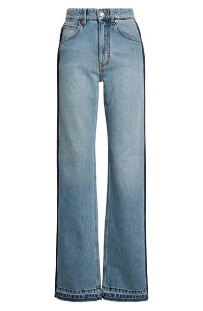 Shop Victoria Beckham Julia High Waist Released Hem Straight Leg Jeans In Classic Blue Wash