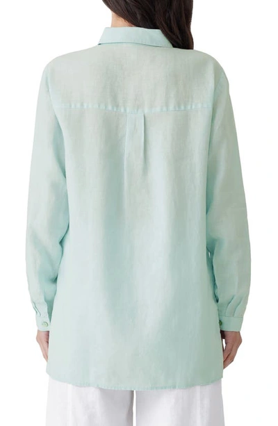Shop Eileen Fisher Classic Collar Easy Linen Button-up Shirt In Clear Water