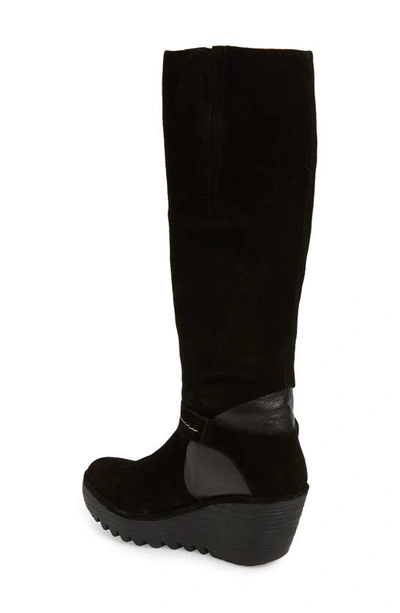 Fly London Yavu Knee High Boot In Black Suede
