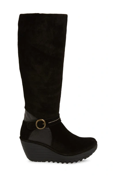 Fly London Yavu Knee High Boot In Black Suede