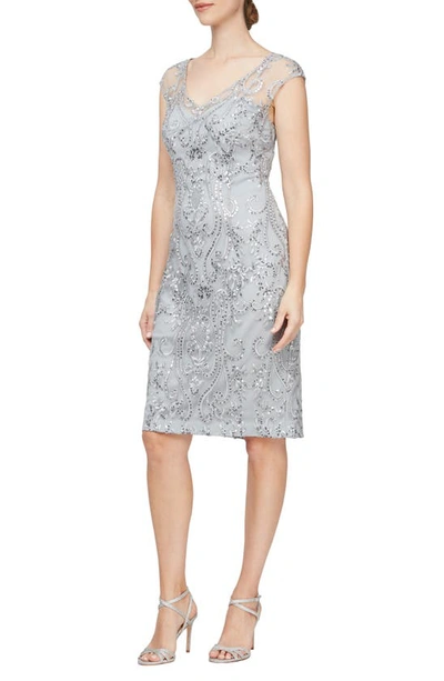 Shop Alex Evenings Embroidered Sequin Sheath Dress In Pale Grey Lilac