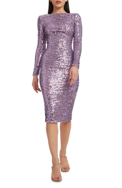 Shop Dress The Population Emery Long Sleeve Sequin Cocktail Midi Dress In Lavender Multi