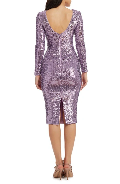 Shop Dress The Population Emery Long Sleeve Sequin Cocktail Midi Dress In Lavender Multi