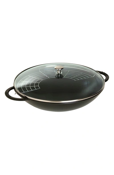 Staub 6-quart Matte Black Enameled Cast Iron Wok With Lid In Matte Black