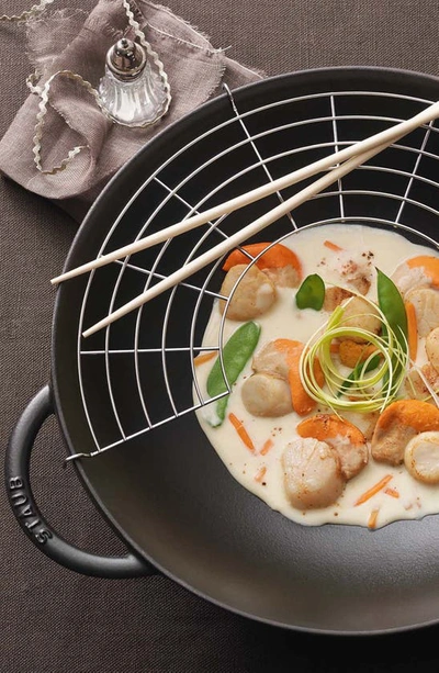 Staub 6-quart Matte Black Enameled Cast Iron Wok With Lid In Matte Black