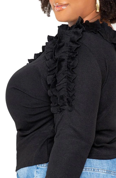 Shop Buxom Couture Cascade Ruffle One-shoulder Rib Top In Black