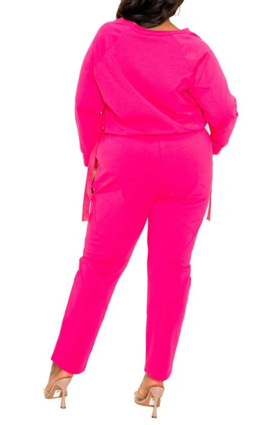 Shop Buxom Couture Long Sleeve Top & D-ring Buckle Pants Set In Hot Pink