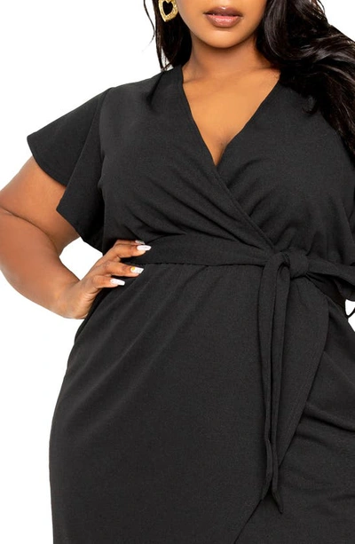 Shop Buxom Couture Flutter Sleeve High-low Faux Wrap Dress In Black